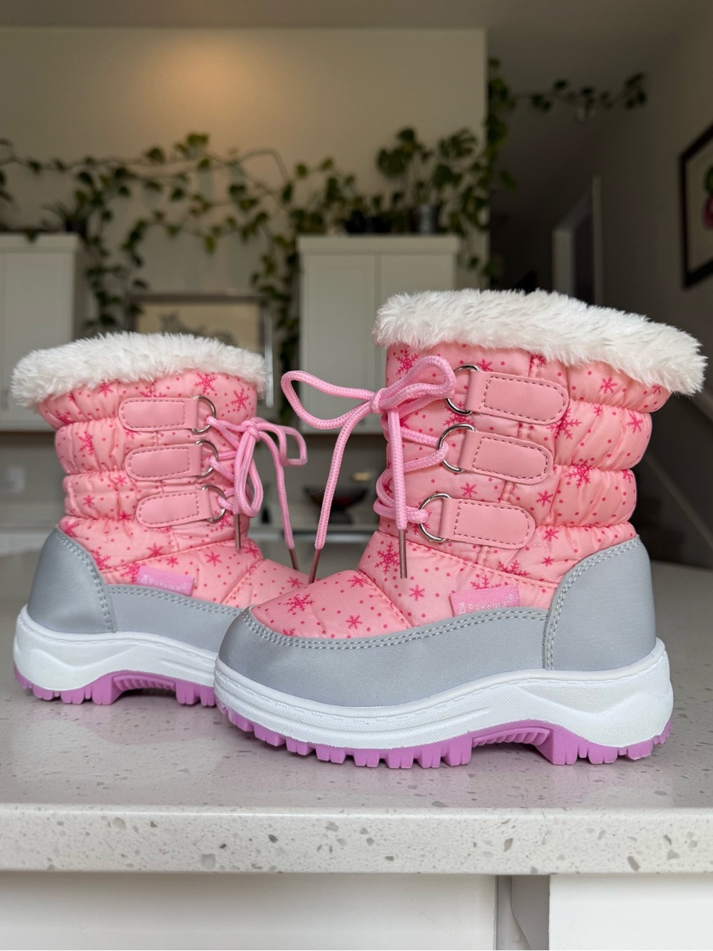Girls' Pink Snow Boots with Faux Fur Collar